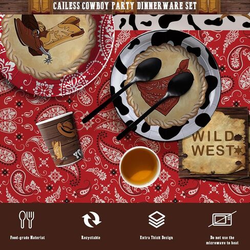 CAILESS Western Party Decorations - Western Cowboy Party Supplies 69Pcs Included Cowboy Theme Plates Cups Napkins Serves 16 Guests for Kids and Adults Wild West Party Decorations in Kuwait