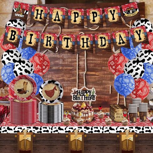 CAILESS Western Party Decorations - Western Cowboy Party Supplies 69Pcs Included Cowboy Theme Plates Cups Napkins Serves 16 Guests for Kids and Adults Wild West Party Decorations in Kuwait
