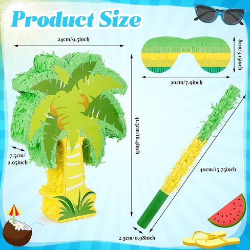 Palm Tree Pinata Party Pinata Hawaiian Coconut Tree Pinata for Tropical Luau Party Decor Pinata with Stick and Blindfold for Summer Tiki Party Birthday Party Decoration, 15.8 x 12.6 x 3.2 Inch in Saudi Arabia