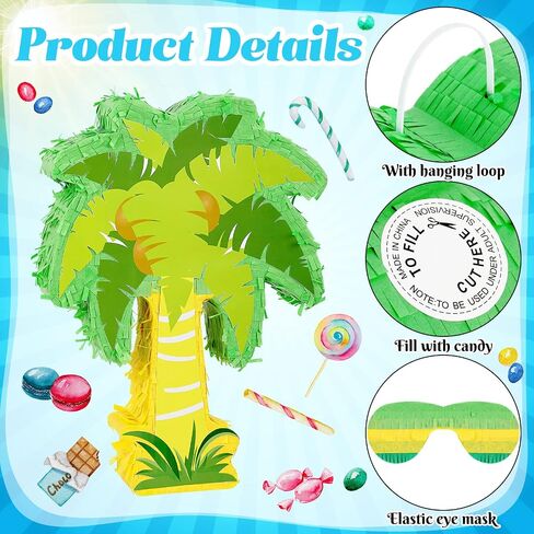 Palm Tree Pinata Party Pinata Hawaiian Coconut Tree Pinata for Tropical Luau Party Decor Pinata with Stick and Blindfold for Summer Tiki Party Birthday Party Decoration, 15.8 x 12.6 x 3.2 Inch in Saudi Arabia