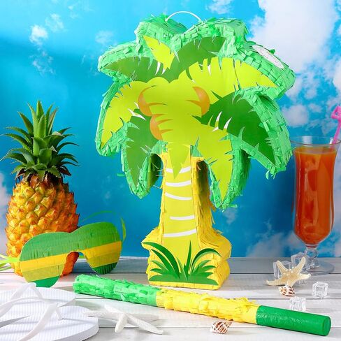Palm Tree Pinata Party Pinata Hawaiian Coconut Tree Pinata for Tropical Luau Party Decor Pinata with Stick and Blindfold for Summer Tiki Party Birthday Party Decoration, 15.8 x 12.6 x 3.2 Inch in Saudi Arabia