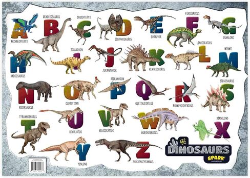 ABC Dinosaur Educational Poster, Kids Room Dinosaur Decor Alphabet Chart with Watercolor Dinosaur Pictures, Large 17x24 Laminated Dinosaur Themed Classroom Décor for Preschool and Homeschooling in Kuwait
