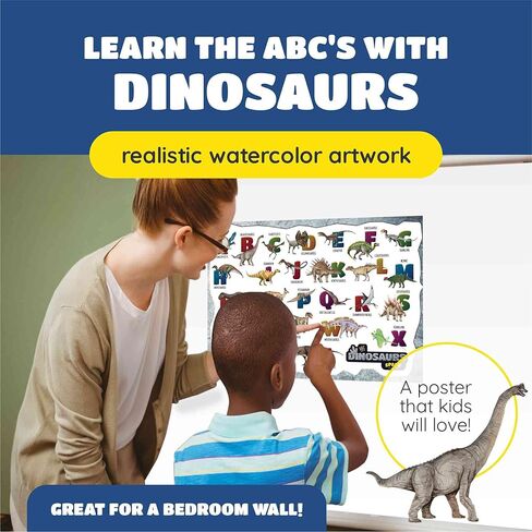 ABC Dinosaur Educational Poster, Kids Room Dinosaur Decor Alphabet Chart with Watercolor Dinosaur Pictures, Large 17x24 Laminated Dinosaur Themed Classroom Décor for Preschool and Homeschooling in Kuwait