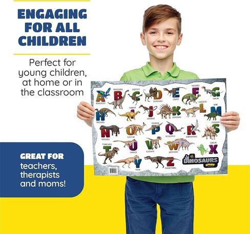 ABC Dinosaur Educational Poster, Kids Room Dinosaur Decor Alphabet Chart with Watercolor Dinosaur Pictures, Large 17x24 Laminated Dinosaur Themed Classroom Décor for Preschool and Homeschooling in Kuwait