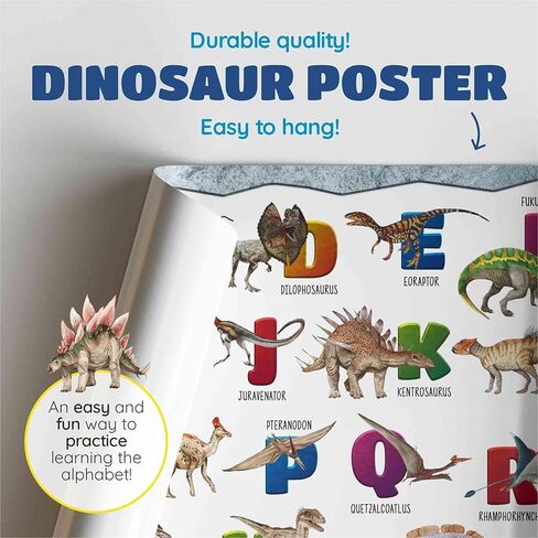 ABC Dinosaur Educational Poster, Kids Room Dinosaur Decor Alphabet Chart with Watercolor Dinosaur Pictures, Large 17x24 Laminated Dinosaur Themed Classroom Décor for Preschool and Homeschooling in Kuwait