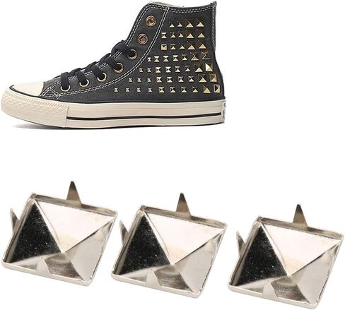 Zerodis 100 قطعة من المسامير المربعة الهرمية 4 مخالب معدنية ترصيع هرمية معدنية يدوية الصنع DIY مسامير مدببة بقع ترصيع إكسسوارات للأساور والملابس وحقيبة اليد (15 مم/0.6 بوصة-برونزية) in Kuwait