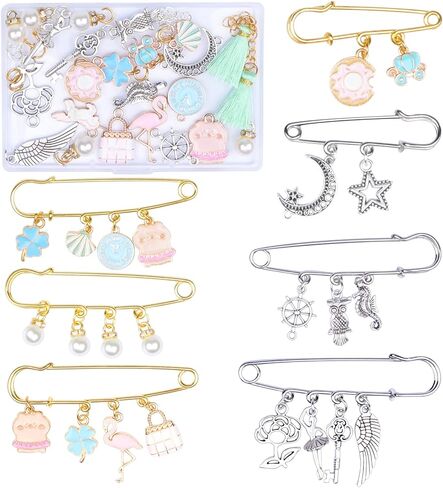 مجموعة صنع بروش ساحرة، دبابيس أمان دبابيس لؤلؤية حلقات القفز المفتوحة المعلقات DIY لصنع المجوهرات وصياغتها in Kuwait