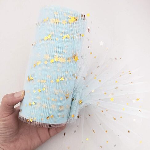 MILISTEN Mesh Ribbon Wide Whimsy Ribbons with Gold Star Moon Pattern DIY Craft Web Ribbon for Wrapping Home Wedding Christmas Cake Decoration 2280x15cm (Black) in Kuwait