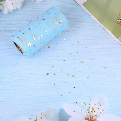 MILISTEN Mesh Ribbon Wide Whimsy Ribbons with Gold Star Moon Pattern DIY Craft Web Ribbon for Wrapping Home Wedding Christmas Cake Decoration 2280x15cm (Black) in Kuwait
