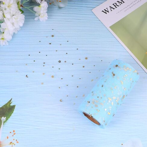 MILISTEN Mesh Ribbon Wide Whimsy Ribbons with Gold Star Moon Pattern DIY Craft Web Ribbon for Wrapping Home Wedding Christmas Cake Decoration 2280x15cm (Black) in Kuwait