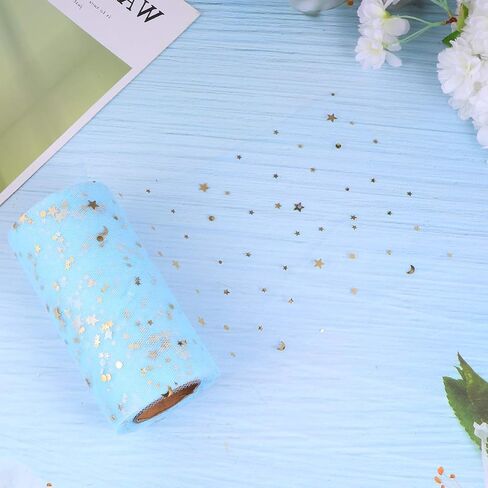 MILISTEN Mesh Ribbon Wide Whimsy Ribbons with Gold Star Moon Pattern DIY Craft Web Ribbon for Wrapping Home Wedding Christmas Cake Decoration 2280x15cm (Black) in Kuwait