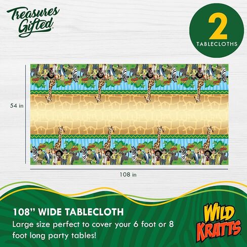 لوازم حفلات أعياد الميلاد Wild Kratts المرخصة رسميًا من Treasures - عبوة من 2 - مفرش طاولة Wild Kratts مقاس 54 × 108 بوصة - ديكورات حفلات Wild Kratts لسطح الطاولة - مفرش طاولة عيد ميلاد سعيد in Saudi Arabia