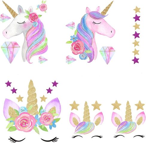 مجموعة من 3 رقع قماشية قماشية قماشية قماشية قابلة لإعادة الشحن بنمط وحيد القرن مع زهور ونجوم صديقة للبيئة من 3 قطع للديكور بنفسك باللون الوردي EASU001 in Kuwait