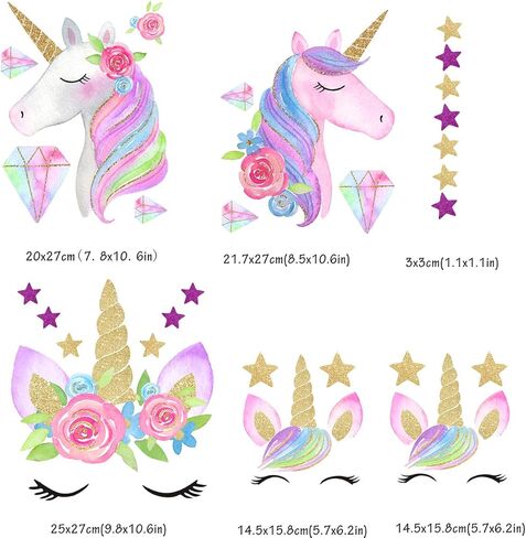 مجموعة من 3 رقع قماشية قماشية قماشية قماشية قابلة لإعادة الشحن بنمط وحيد القرن مع زهور ونجوم صديقة للبيئة من 3 قطع للديكور بنفسك باللون الوردي EASU001 in Kuwait