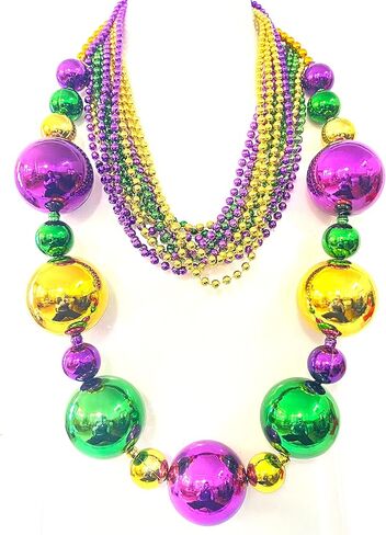 YSPPF ماردي غرا جامبو الكرة قلادة الطرف ماردي غرا الأرجواني الذهب الأخضر عقد من الخرز (13 قطعة) in Kuwait