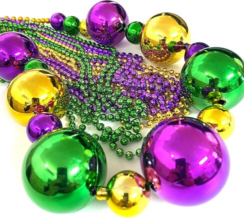 YSPPF ماردي غرا جامبو الكرة قلادة الطرف ماردي غرا الأرجواني الذهب الأخضر عقد من الخرز (13 قطعة) in Kuwait