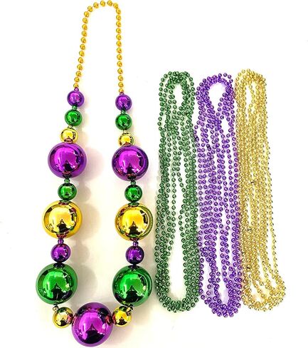 YSPPF ماردي غرا جامبو الكرة قلادة الطرف ماردي غرا الأرجواني الذهب الأخضر عقد من الخرز (13 قطعة) in Kuwait