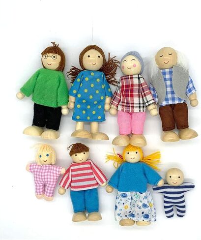 OKOK Wooden Dollhouse Family Set Dollhouse Dolls Wooden Doll Family Pretend Play Figures, Miniature Doll House Doll Figures, Family Role Play Pretend Play Mini People Figures (8 Piece) in Saudi Arabia