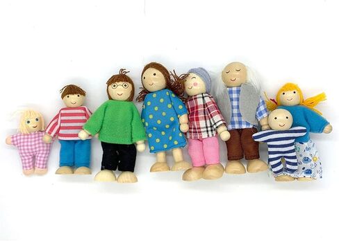 OKOK Wooden Dollhouse Family Set Dollhouse Dolls Wooden Doll Family Pretend Play Figures, Miniature Doll House Doll Figures, Family Role Play Pretend Play Mini People Figures (8 Piece) in Saudi Arabia