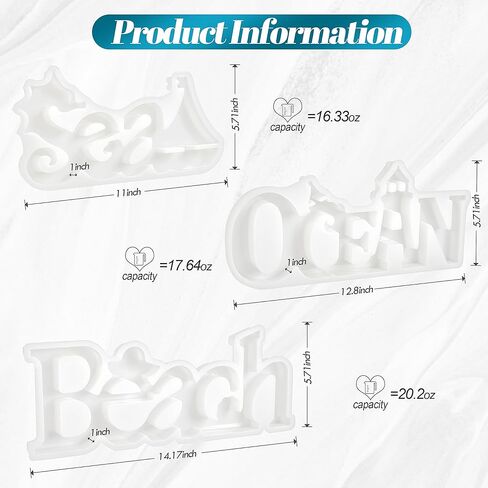 ISSEVE 3Pcs Large Letter Sign Resin Molds Silicone, Beach Ocean Sea Word Sign Silicone Molds for Resin Casting, Epoxy Molds for DIY Tropical Coastal Resin Crafts Home Office Desk Decoration in Kuwait