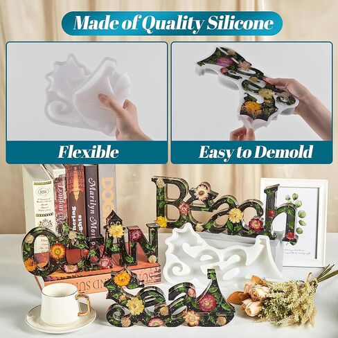 ISSEVE 3Pcs Large Letter Sign Resin Molds Silicone, Beach Ocean Sea Word Sign Silicone Molds for Resin Casting, Epoxy Molds for DIY Tropical Coastal Resin Crafts Home Office Desk Decoration in Kuwait