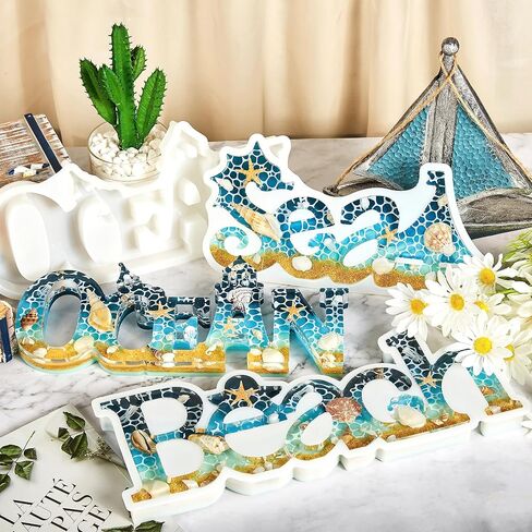 ISSEVE 3Pcs Large Letter Sign Resin Molds Silicone, Beach Ocean Sea Word Sign Silicone Molds for Resin Casting, Epoxy Molds for DIY Tropical Coastal Resin Crafts Home Office Desk Decoration in Kuwait
