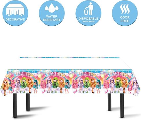 لوازم حفلات أعياد الميلاد العالية من قوس قزح، 20 طبقًا و20 منديلًا وغطاء طاولة واحد للفتيات من لوازم الحفلات ذات الدمى العالية من قوس قزح in Kuwait