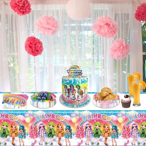 لوازم حفلات أعياد الميلاد العالية من قوس قزح، 20 طبقًا و20 منديلًا وغطاء طاولة واحد للفتيات من لوازم الحفلات ذات الدمى العالية من قوس قزح in Kuwait