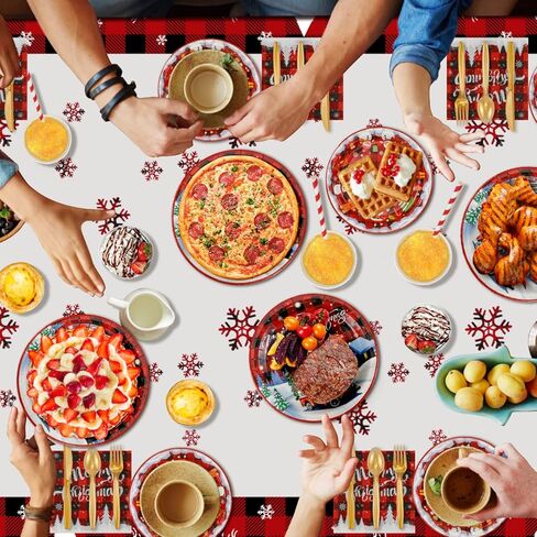 مجموعة أدوات مائدة لمستلزمات حفلات عيد الميلاد من SelfTek، 195 قطعة من مجموعة أواني طعام عيد الميلاد المنقوشة للاستعمال مرة واحدة (24 ضيفًا) تتضمن أطباق وأكواب ومناديل ومفارش طاولة ومستلزمات الحفلات in Kuwait