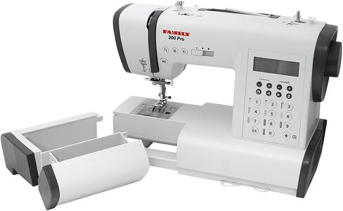FAMILY 200 PRO|Computerized Household Sewing Machine with Accessory Kit, Foot Pedal, 100 Stitches, Alphabet, Extension Table, Horizontal Rotary Shuttle in Kuwait
