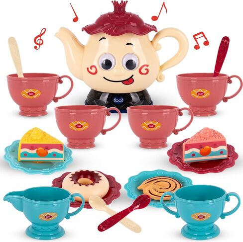 ArtCreativity Musical Tea Set for Girls - 19-Piece Girls Tea Party Set -Toddler Tea Set with Motion-Activated Pouring Sound, Music, and Flashing Lights for Kids Ages 3 4 5 6 in Saudi Arabia