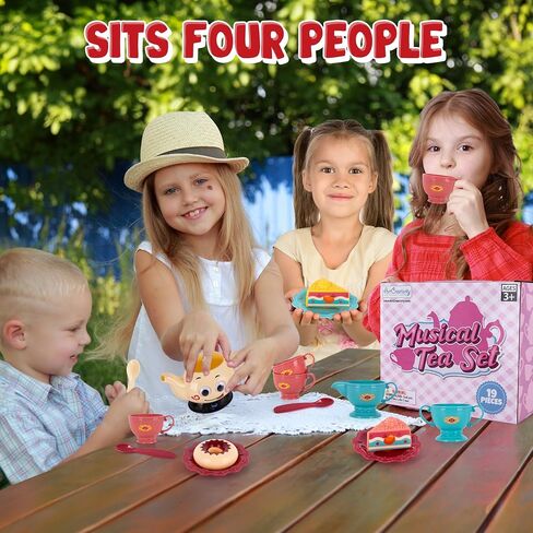 ArtCreativity Musical Tea Set for Girls - 19-Piece Girls Tea Party Set -Toddler Tea Set with Motion-Activated Pouring Sound, Music, and Flashing Lights for Kids Ages 3 4 5 6 in Saudi Arabia