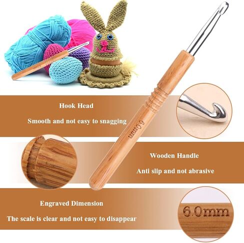 خطاف كروشيه 2.5 مم، خطافات كروشيه بمقبض خشبي 2.5 مم من الخطاف المعدني، مع 3 إبر خياطة حادة كبيرة العينين، 5 علامات وزجاجة تخزين إبرة واحدة، لدمية الكروشيه والوشاح والوسادة in Kuwait