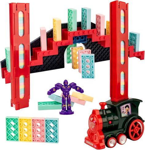 كوفتوي مجموعة قطار دومينو - 180 قطعة. قطار مرح وملون يجهز تجربة رالي الدومينو بسرعة وتلقائية للاولاد والبنات من سن 3-8 سنوات in Kuwait