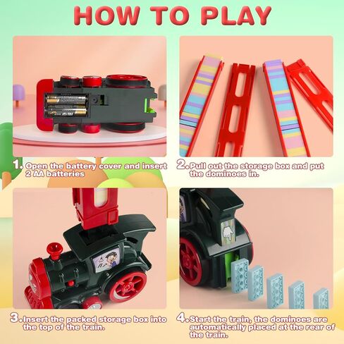 كوفتوي مجموعة قطار دومينو - 180 قطعة. قطار مرح وملون يجهز تجربة رالي الدومينو بسرعة وتلقائية للاولاد والبنات من سن 3-8 سنوات in Kuwait