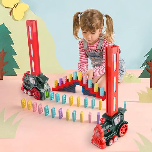 كوفتوي مجموعة قطار دومينو - 180 قطعة. قطار مرح وملون يجهز تجربة رالي الدومينو بسرعة وتلقائية للاولاد والبنات من سن 3-8 سنوات in Kuwait