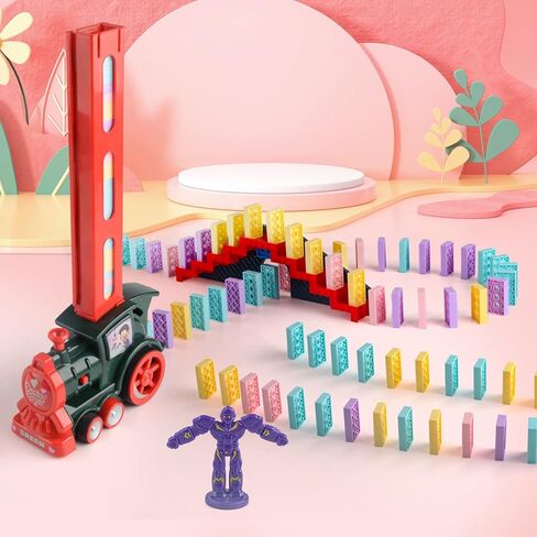 كوفتوي مجموعة قطار دومينو - 180 قطعة. قطار مرح وملون يجهز تجربة رالي الدومينو بسرعة وتلقائية للاولاد والبنات من سن 3-8 سنوات in Kuwait