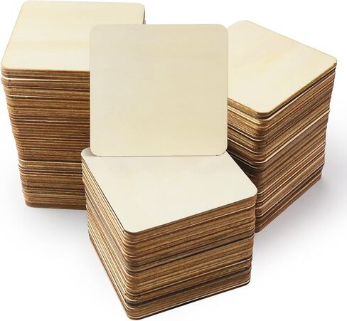 اف اس دبليو سي سي كيه 120 قطعة مربعة خشبية فارغة، 3 × 3 انش قطع خشبية غير مكتملة، لوح خشبي شرائح خشبية للحرف اليدوية والطلاء والقواعد والديكور in Kuwait