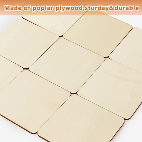 اف اس دبليو سي سي كيه 120 قطعة مربعة خشبية فارغة، 3 × 3 انش قطع خشبية غير مكتملة، لوح خشبي شرائح خشبية للحرف اليدوية والطلاء والقواعد والديكور in Kuwait