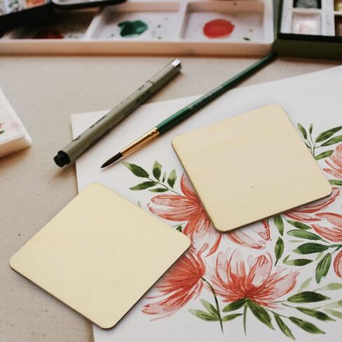 اف اس دبليو سي سي كيه 120 قطعة مربعة خشبية فارغة، 3 × 3 انش قطع خشبية غير مكتملة، لوح خشبي شرائح خشبية للحرف اليدوية والطلاء والقواعد والديكور in Kuwait