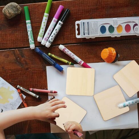 اف اس دبليو سي سي كيه 120 قطعة مربعة خشبية فارغة، 3 × 3 انش قطع خشبية غير مكتملة، لوح خشبي شرائح خشبية للحرف اليدوية والطلاء والقواعد والديكور in Kuwait