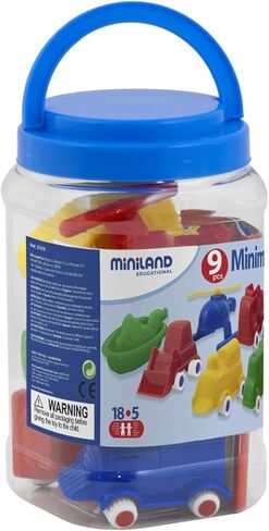 Miniland Educational - Minimobil 9 piece set - Durable Assorted Flexible Plastic Toy Cars For Young Children, Safe Non Removable Wheels, Promotes Tactile Skills And Coordination in Saudi Arabia