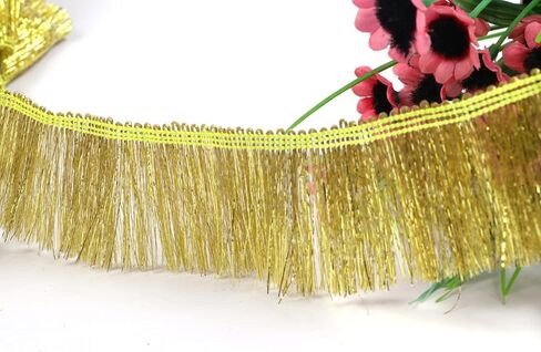 YYCRAFT 1.5" Wide Tinsel Fringe Tinsel Trim Tinsel Garland Metallic Fringe Trim Embellishment 10 Yards, Dark Gold in Saudi Arabia