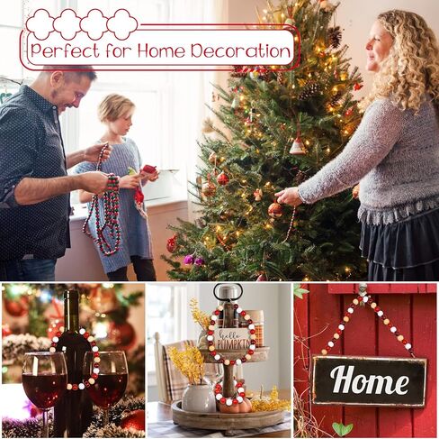 200 قطعة من الخرز الخشبي للكريسماس للحرف اليدوية، خرز خشبي 16 مم مع فتحات خرز فاصل فضفاض لعيد الميلاد لشجرة الزينة المعلقة على شكل إكليل مجوهرات لصنع ديكور المنزل والعطلات (أحمر، أبيض، خشب، منقوش) in Kuwait