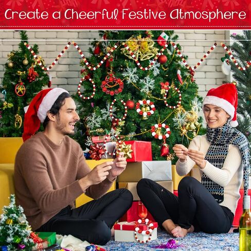 200 قطعة من الخرز الخشبي للكريسماس للحرف اليدوية، خرز خشبي 16 مم مع فتحات خرز فاصل فضفاض لعيد الميلاد لشجرة الزينة المعلقة على شكل إكليل مجوهرات لصنع ديكور المنزل والعطلات (أحمر، أبيض، خشب، منقوش) in Kuwait