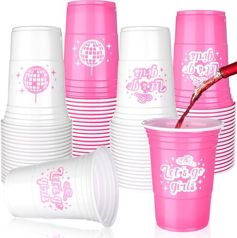 RUIYELE 72Pcs Let's Go Girls Party Cups 15 Oz Bachelorette Party Cups Disposable Tableware Bulk Cups for Disco Cowgirl Rodeo Birthday Party Favors, Pink&White in Kuwait