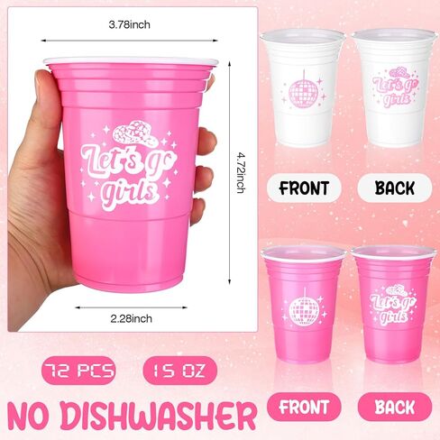RUIYELE 72Pcs Let's Go Girls Party Cups 15 Oz Bachelorette Party Cups Disposable Tableware Bulk Cups for Disco Cowgirl Rodeo Birthday Party Favors, Pink&White in Kuwait