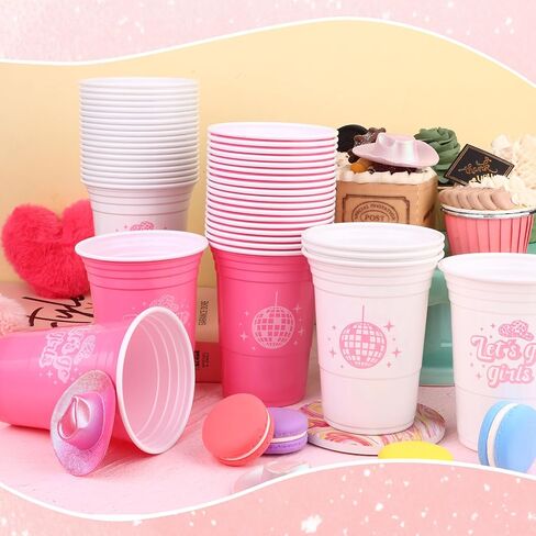RUIYELE 72Pcs Let's Go Girls Party Cups 15 Oz Bachelorette Party Cups Disposable Tableware Bulk Cups for Disco Cowgirl Rodeo Birthday Party Favors, Pink&White in Kuwait