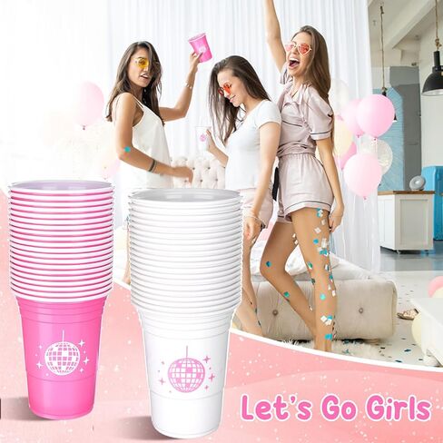 RUIYELE 72Pcs Let's Go Girls Party Cups 15 Oz Bachelorette Party Cups Disposable Tableware Bulk Cups for Disco Cowgirl Rodeo Birthday Party Favors, Pink&White in Kuwait