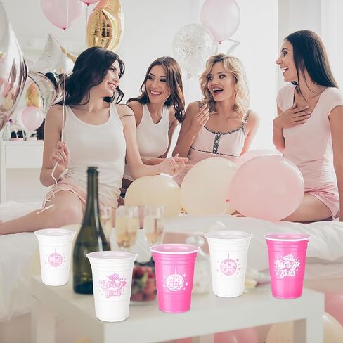 RUIYELE 72Pcs Let's Go Girls Party Cups 15 Oz Bachelorette Party Cups Disposable Tableware Bulk Cups for Disco Cowgirl Rodeo Birthday Party Favors, Pink&White in Kuwait